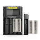 NITECORE UMS4 4-slot charger, UI1 portable single-slot charger, and 6x Molicel P42A 4200mAh 45A 21700 flat top batteries – extreme high-output power system.