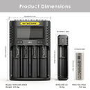 NITECORE UMS4 (156x105x40mm), UI1 (95x30x30mm), and 6x Molicel P42A 21700 flat top (70x21mm each) – complete system dimensions.