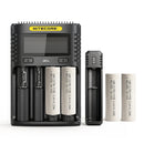 NITECORE UMS4 4-slot charger, UI1 portable single-slot charger, and 6x Molicel P45B 4500mAh 45A 21700 flat top batteries – flagship extreme high-output power system.