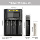 NITECORE UMS4 (156x105x40mm), UI1 (95x30x30mm), and 6x Molicel P45B 21700 flat top (70x21mm each) – complete system dimensions.