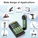 NITECORE UMS4 and UI1 chargers with Samsung 25R Flat Top batteries powering EDC lights, drones, and custom packs.