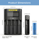 NITECORE UMS4 (156x105x40mm), UI1 (95x30x30mm), and 6x Samsung 50E 21700 flat top (70x21mm each) – complete system dimensions.