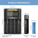 NITECORE UMS4 (156x105x40mm), UI1 (95x30x30mm), and 6x Samsung 50G 21700 flat top (70x21mm each) – complete bundle dimensions.
