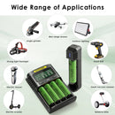 NITECORE UMS4 and UI1 chargers with Sony VTC4 flat top batteries powering high-power vapes, flashlights, and power tools.