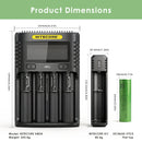 NITECORE UMS4 (156x105x40mm), UI1 (95x30x30mm), and 6x Sony VTC5 flat top (65x18mm each) – complete kit dimensions.