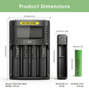 NITECORE UMS4 (156x105x40mm), UI1 (95x30x30mm), and 6x Sony VTC6 flat top (65x18mm each) – complete kit dimensions.