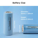 OneAndes IFR26650 battery compared to 18650 cell and AA battery for scale