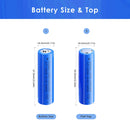 Doublepow 18650 2600mAh battery detailed dimensions showing Flat Top 65mm and Button Top 67mm lengths, 18mm diameter, weighing 46.2g with 3.7V nominal voltage specs.