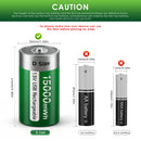PALO 1.5V D size rechargeable battery featuring a flat top positive terminal and a built-in Type-C USB charging port for direct plug-in charging.