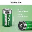 PALO 1.5V D Size battery size diagram showing 32mm diameter and 58mm height, standard LR20 dimensions for universal compatibility.