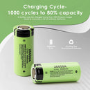 Panasonic 26650A battery cycle life and capacity chart showing 5000mAh capacity and 500 cycle performance