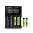 Panasonic NCR18650-B 3400mAh button top 4-pack with XTAR VC4SL 4-slot LCD charger – ultra-high capacity long-run kit for flashlights, camping lights, and radios.