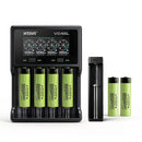Panasonic NCR18650-B 3400mAh 4.875A button top 6-pack with XTAR VC4SL and MC1 chargers – complete long-run power kit for flashlights, camping gear, and outdoor adventures.