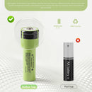 Panasonic NCR18650-B button top 18650 – raised positive terminal for secure contact in flashlights, camping lights, and radios.