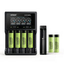 Panasonic NCR18650-B 3400mAh 4.875A flat top 6-pack with XTAR VC4SL and MC1 chargers – comprehensive high-capacity power bundle for EDC flashlights, portable devices, and travel gear.