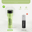 Panasonic NCR18650-B flat top 18650 – flat positive terminal for flashlights, radios, and outdoor gear with recessed contacts.