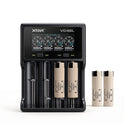 Panasonic NCR18650-BD 3200mAh 10A button top 4-pack with XTAR VC4SL 4-slot LCD charger – high-capacity long-run power kit for flashlights, camping lights, and portable power stations.