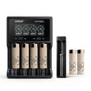 Panasonic NCR18650-BD 3200mAh 10A button top 6-pack with XTAR VC4SL and MC1 chargers – complete high-capacity long-run power kit for flashlights, power stations, and outdoor adventures.