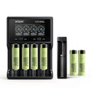 Panasonic NCR18650-GA 3500mAh 10A flat top 6-pack with XTAR VC4SL and MC1 chargers – high-performance power bundle for EDC flashlights, camping gear, and high-drain devices.