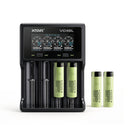 Panasonic NCR18650-GA 3500mAh 10A flat top 4-pack with XTAR VC4SL 4-slot LCD charger – high-performance power bundle for EDC flashlights, camping gear, and high-drain devices.