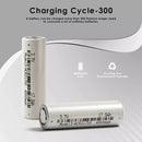 Panasonic NCR21700A 4800mAh 15A 21700 cell with infographic showing extended runtime vs 3000mAh cells