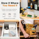 AA battery case hanging on a workshop pegboard via the built‑in hook