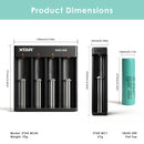 Samsung 20R flat top – 65mm x 18.3mm. XTAR MC4S charger – 135mm x 85mm x 35mm.