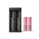Samsung 30Q 18650 3000mAh 15A button top 2-pack with XTAR MC2 dual-slot charger – complete high-drain battery kit for vape and flashlight.