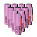 Genuine Samsung INR18650-30Q 3000mAh 3.7V 15A high-drain Li-ion battery 10-pack with pre-soldered Red and Black wire leads for plug-and-play replacement. A+ grade, true capacity.
