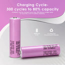 Samsung INR18650-30Q 3000mAh battery capacity and cycle life chart showing true 3000mAh capacity, 15A high-drain performance (5C), and long cycle life.
