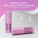 Samsung INR18650-30Q 3000mAh battery capacity and cycle life chart showing true 3000mAh capacity, 15A high-drain performance (5C), and long cycle life.