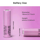 Samsung 30Q 18650 battery standard dimensions measuring 18.3mm diameter by 64.85mm height, weighing 48g. (Note: Button top or protected versions will be slightly longer).