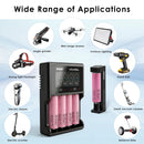 Six Samsung 30Q batteries with VC4SL and MC1 chargers – powering vapes, flashlights, and RC hobbies.