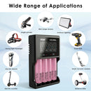 Four Samsung 30Q batteries charging in XTAR VC4SL – powering a vape, flashlight, and portable power bank.