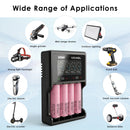Four Samsung 30Q batteries charging in XTAR VC4SL – powering a vape, flashlight, and power bank.