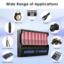 Eight Samsung 30Q batteries charging in XTAR VC8 – powering vape mods, flashlights, and RC hobbies.