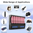 Eight Samsung 30Q batteries charging in XTAR VC8 – powering vape mods, flashlights, and RC hobbies.