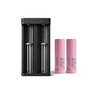 Samsung 35E 18650 3500mAh 8A flat top 2-pack with XTAR MC2 dual-slot charger – long-life battery kit for power banks and outdoor gear.
