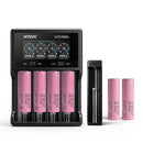 Samsung 35E 18650 3500mAh 8A flat top 6-pack with XTAR VC4SL and MC1 chargers – comprehensive high-capacity power bundle for EDC and travel.