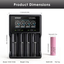 Samsung 35E flat top – 65mm x 18.3mm. XTAR VC4SL charger – 150mm x 100mm x 35mm.