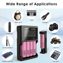 Six Samsung 35E flat top batteries with VC4SL and MC1 chargers – powering EDC flashlights, portable devices, and travel gear.