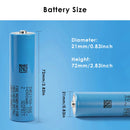 Samsung INR21700-50E battery dimensions diagram showing 21.25mm diameter and 70.8mm height specifications