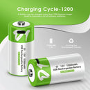 Smartools 1.5V D size 12000mWh rechargeable battery cycle life chart showing stable capacity retention after 300 charge and discharge cycles.