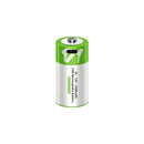 Smartools 1.5V D size 12000mWh USB-C rechargeable button top lithium battery with 1.5V constant voltage output, Type-C cable, and premium leather storage case included.