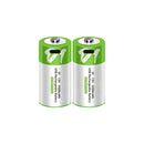 Smartools 1.5V D size 12000mWh USB-C rechargeable button top lithium battery with 1.5V constant voltage output, Type-C cable, and premium leather storage case included.