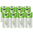 Smartools 1.5V D size 12000mWh USB-C rechargeable button top lithium battery with 1.5V constant voltage output, Type-C cable, and premium leather storage case included.