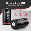 Soshine 1.5V D size 6000mWh rechargeable battery cycle life chart showing stable capacity retention after 300 charge and discharge cycles.