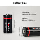 Soshine 16340 battery size 16.5mm x 34mm