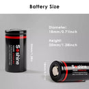 Soshine 18350 battery beside a compact EDC flashlight on a wooden desk