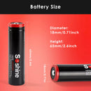 Soshine 18650 2000mAh LiFePO4 battery compared to standard AA battery for size reference